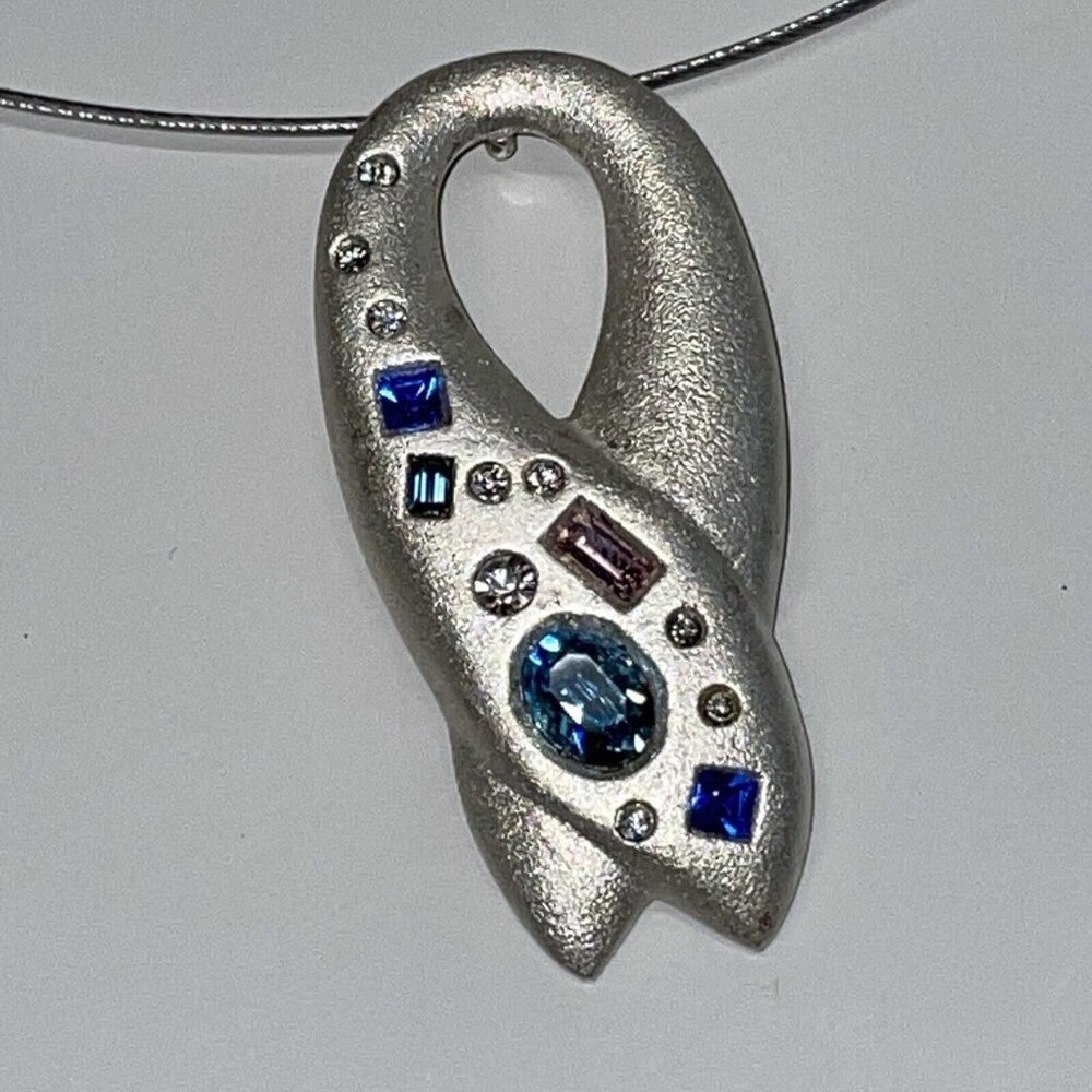 Russian Artist Etalon Jenavi Rhinestone‎ Pendant Swirl Necklace Wire Cord N5